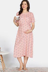 Coucou Maternity Woven Mid Calf Length Loungewear Dress With Front Open Button - Rose Pink — thumbnail 4